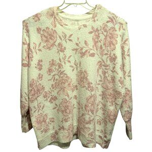Joie Womens Soft Pink Floral Cottagecore Sweater Crew Neck Dolman Sleeves 1X NWT